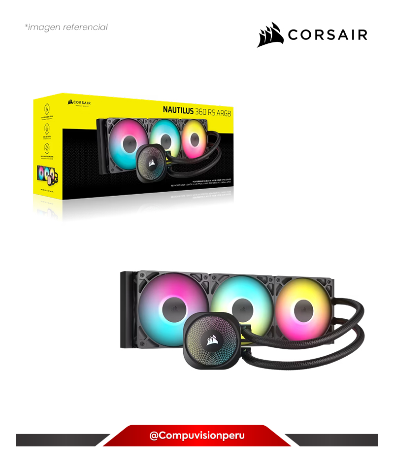 COOLER DE CPU CORSAIR NAUTILUS 360 RS ARGB ALUMINUM INTEL AMD BLACK 3*120MM RS120 ARGB CW-9060093-WW