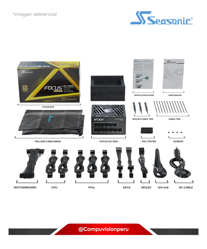 FUENTE 1000W SEASONIC FOCUS GX BLACK ATX 3.1 80 PLUS GOLD PCIE GEN 5 FULL MODULAR SRP-FGX102-A5A32SF