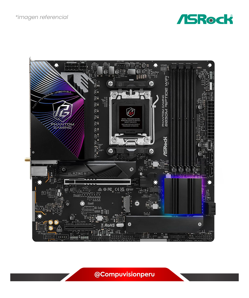 PLACA ASROCK PHANTOM GAMING B850 RIPTIDE WIFI AMD B850 AM5 DDR5 BLUETOOTH M.2 SATA 6GB ATX