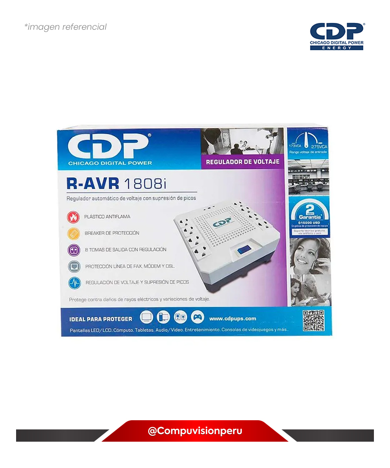 ESTABILIZADOR CDP R-AVR1808I 1800VA/1000W 8 SALIDAS  WHITE
