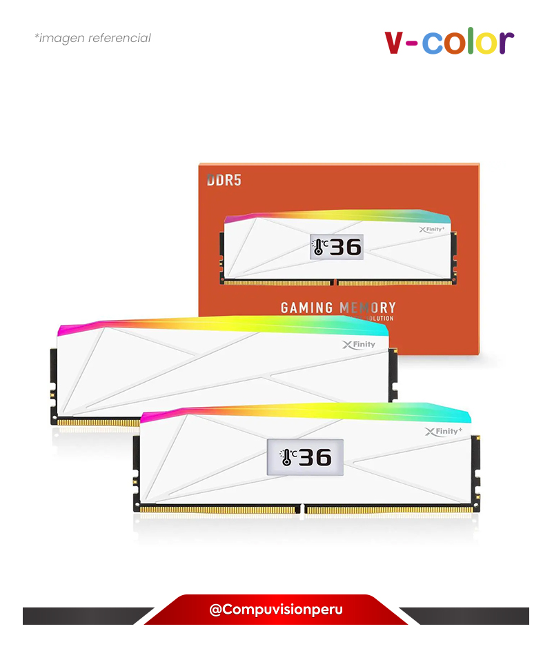 MEMORIA 32GB (16*2) DDR5 BUS 8000MHZ V-COLOR OLED XFINITY+ WHITE SK HYNIX IC RGB GAMING CL40 1.35V OTMXFAL1680840WWK