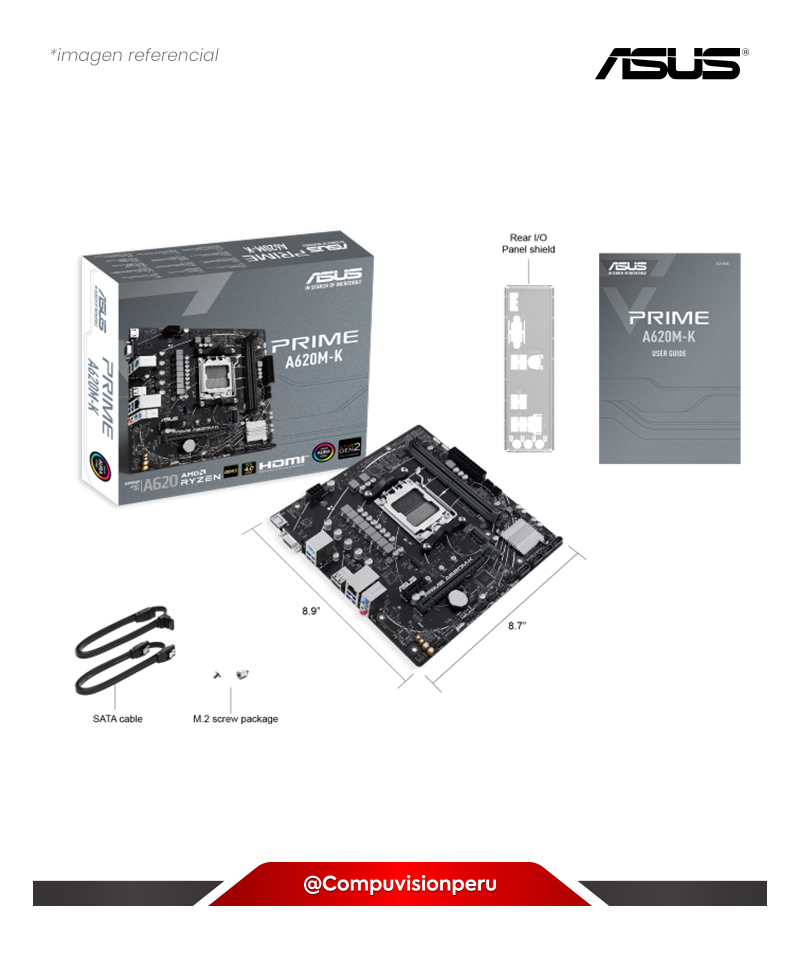 PLACA ASUS PRIME A620M-K AM5 AMD A620 DDR5 VGA HDMI M.2 SATA 6GB YSB 3.2 M-ATX