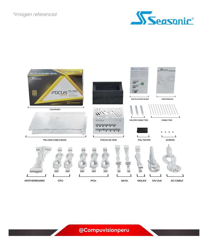 FUENTE 850W SEASONIC FOCUS GX WHITE ATX 3.1 80 PLUS GOLD FULL MODULAR SRP-FGX851-A5A32SFW