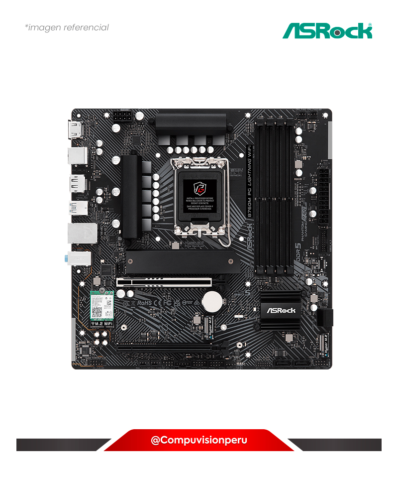 PLACA ASROCK PHANTON GAMING B760M PG LIGHTNING WIFI LGA 1700 INTEL B760 DDR5 HDMI DP BLUETOOTH 5.3 M.2 SATA III USB3.2 MATX