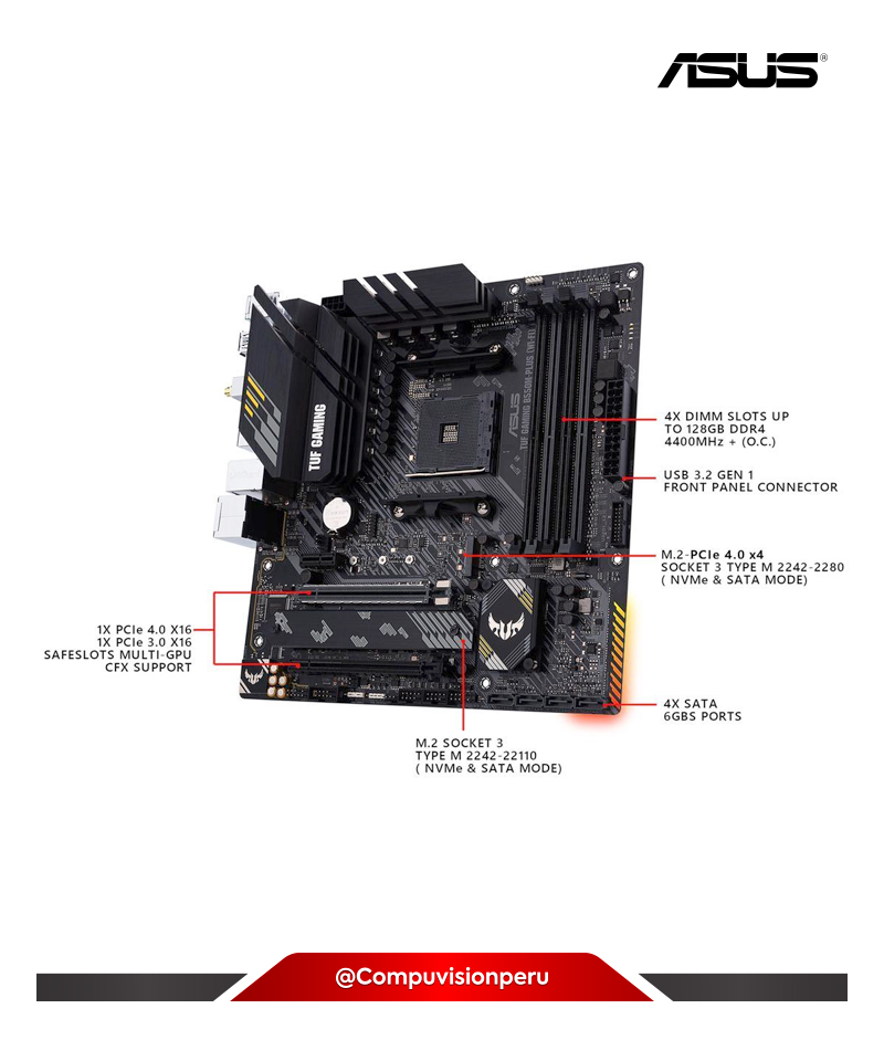 PLACA ASUS TUF GAMING B550M-PLUS AMD AM4 MICRO ATX PCIE 4.0 2.5GB LAN HDMI 2.1 USB 3.2
