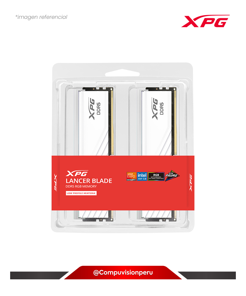 MEMORIA 32GB (16*2) DDR5 BUS 6000MHZ A-DATA XPG LANCER BLADE WHITE RGB CL34 1.35V AX5U6000C3416G-DTLABRWH