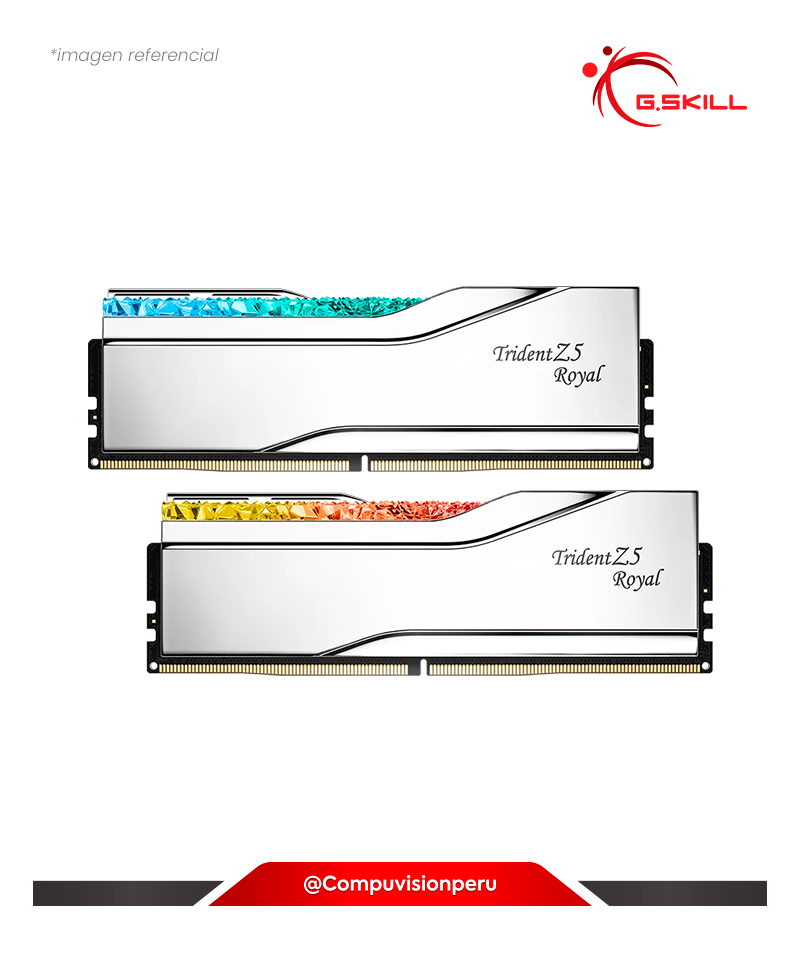 MEMORIA 32GB (16*2) DDR5 BUS 6400MHZ G.SKILL TRIDENT Z5 ROYAL SILVER INTEL XMP CL32 1.40V F5-6400J3239G16GX2-TR5S 4713294235800