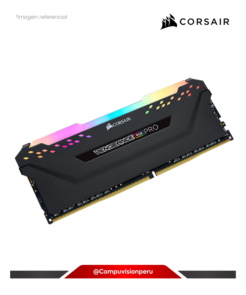 MEMORIA 16GB DDR4 BUS 3200MHZ CORSAIR VENGEANCE RGB PRO BLACK C16 PC4-25600 1.35V CMW32GX4M2E3200C16