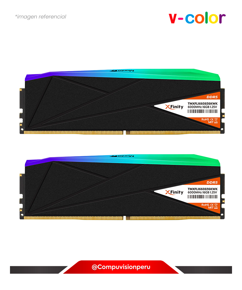 MEMORIA 32GB (16*2) DDR5 BUS 6000MHZ V-COLOR MANTA XFINITY RGB BLACK CL30 INTEL XMP AMD EXPO TMXFL1660830KWK