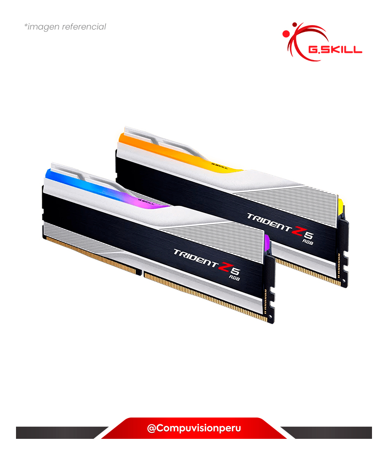 MEMORIA 32GB(16*2) DDR5 BUS 6400MHZ G.SKILL TRIDENT Z5 RGB SILVER C32 1.4V F5-6400J3239G16GX2-TZ5RS