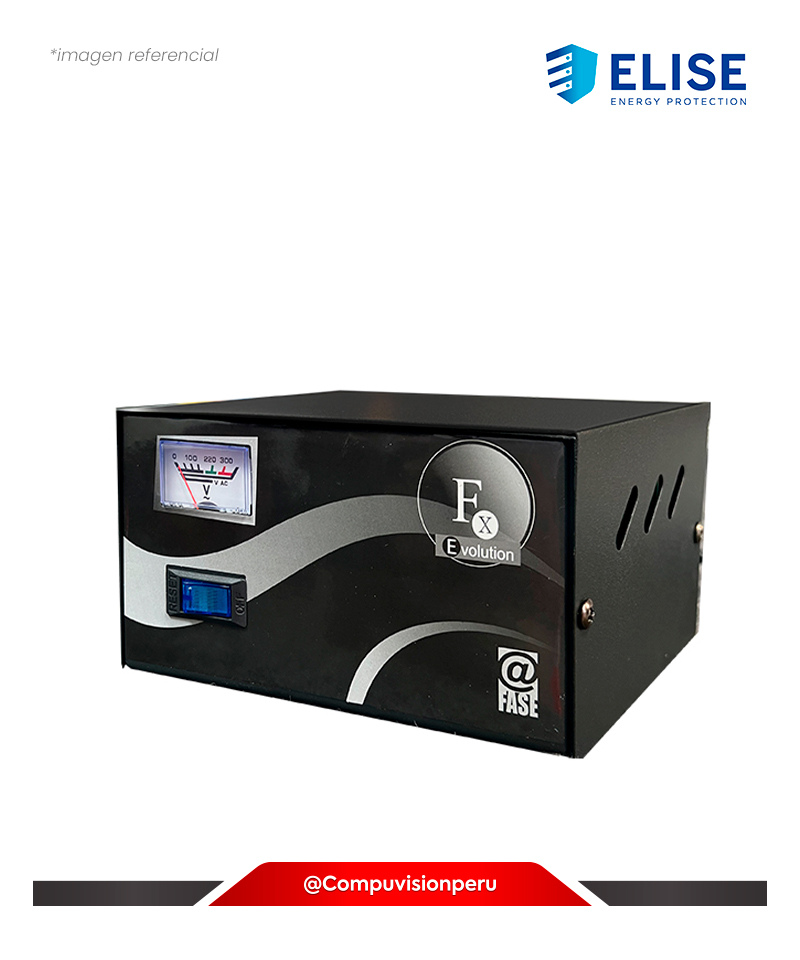 ESTABILIZADOR ELISE FASE FXE-10 BLACK SOLIDO 1.0KVA 4 TOMAS A 220VAC 1 TOMA BY-PASS