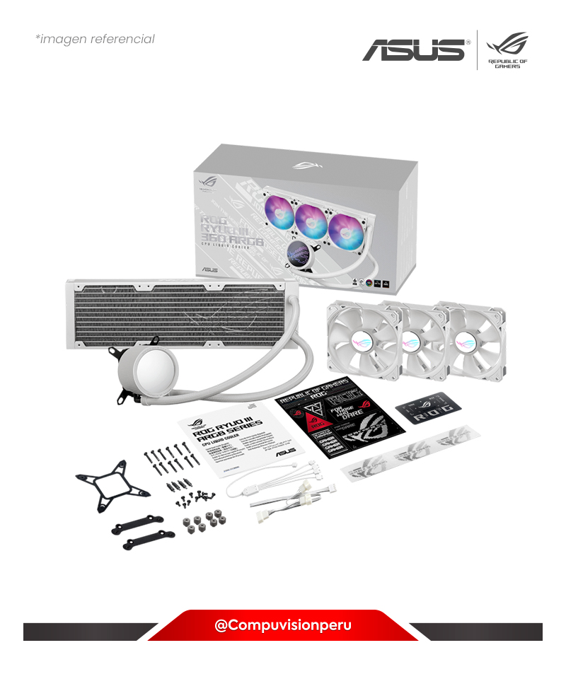 COOLER DE CPU ASUS ROG RYUO III 360 ARGB WHITE EDITION ALL-IN-ONE ANIME MATRIX LED DISPLAY AND ROG ARGB COOLING FANS 3*120MM