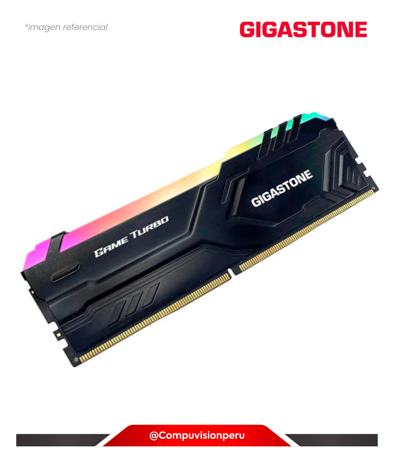 MEMORIA 16GB DDR4 BUS 3200MHZ GIGASTONE GST GAME PRO RGB BLACK CL16 1.35V DDR4-3200-16U-2-GST-RGB-GAMETURBO-BLACK(1)