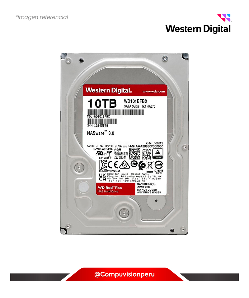 DISCO DURO 10TB WESTERN DIGITAL RED PLUS SATA 7200RPM CACHE 256MB WD101EFBX