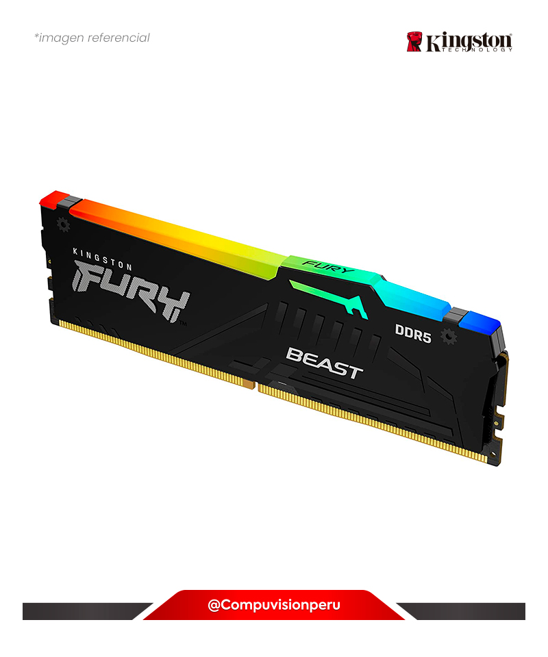 MEMORIA 16GB DDR5 5200MHZ KINGSTON FURY BEAST RGB CL40 PC5-41600 KF552C40BBA-16