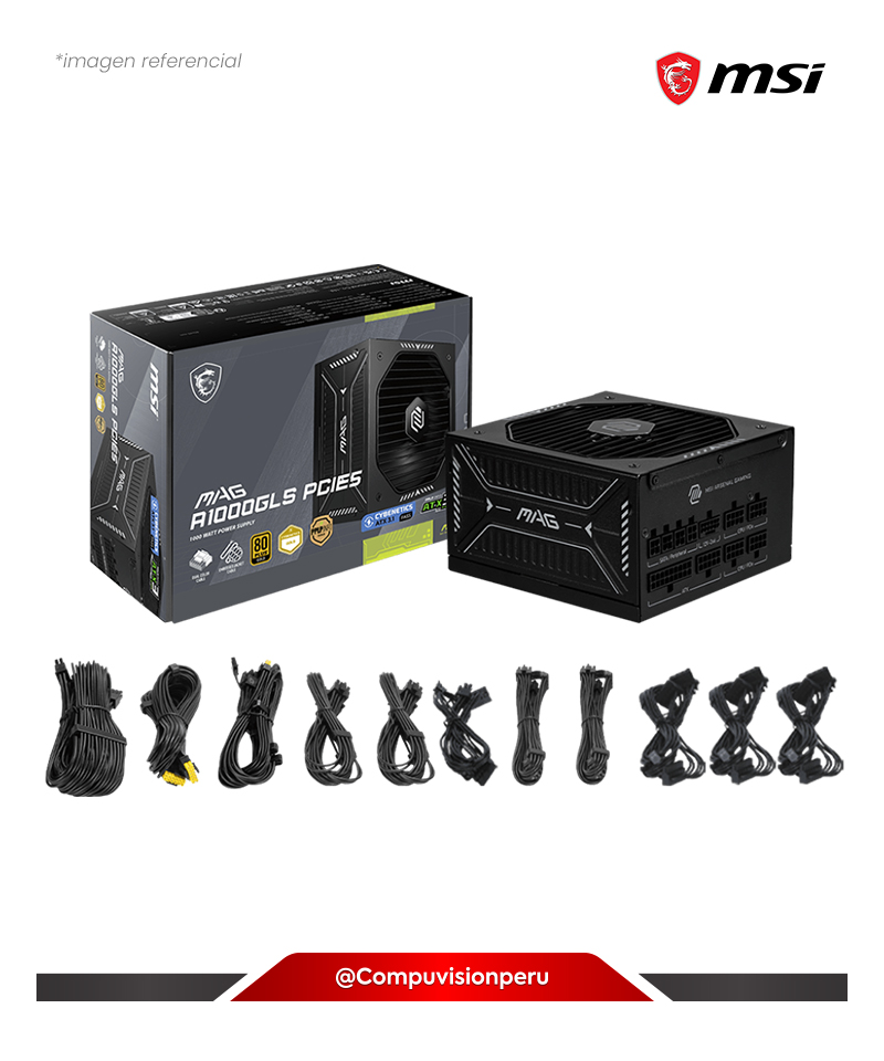 FUENTE 1000W MSI MAG A1000GLS PCIE5 80 PLUS GOLD MODULAR ACTIVE PFC