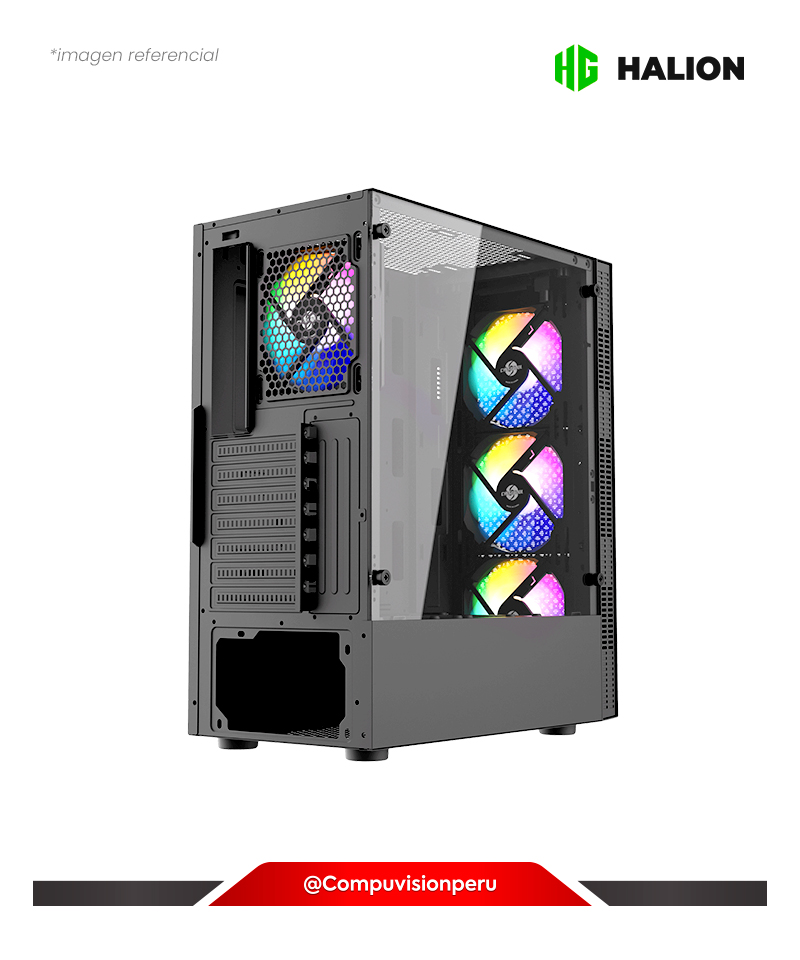 CASE HALION FARGO CR24 MESH BLACK 4 COOLER RAINBOW USB 2.0 USB 3.0 SIDE PANEL ATX SERIES GAMERS