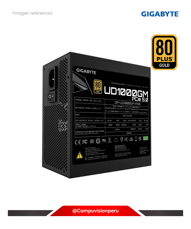 FUENTE 1000W GIGABYTE UD1000GM PG5 FULL MODULAR ATX 80 PLUS GOLD AC 100-240 V GP-UD1000GM PG5 GUS