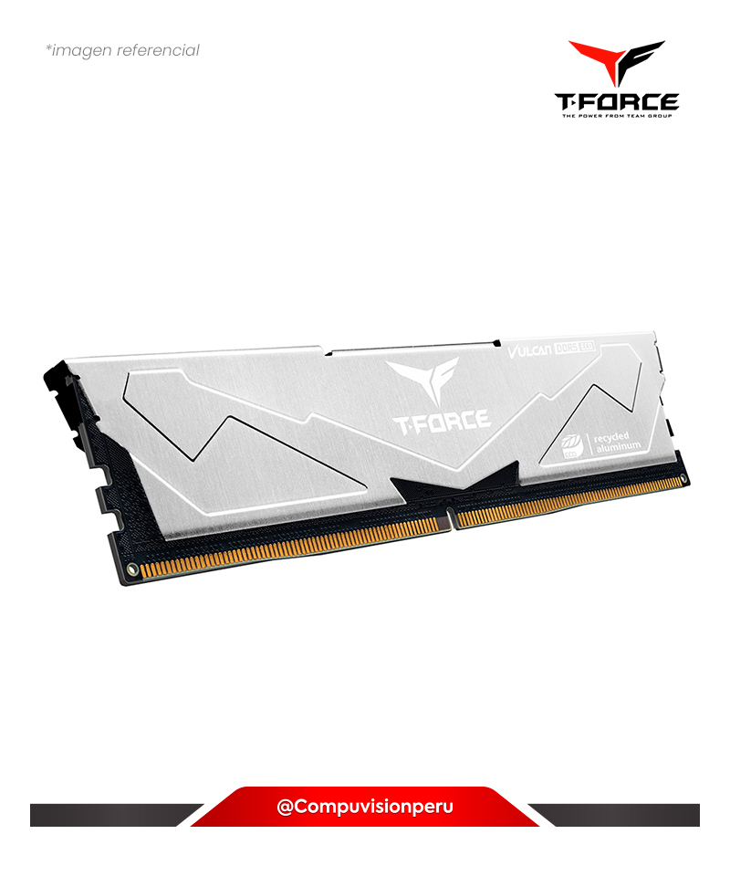 MEMORIA 16GB DDR5 BUS 6400MHZ TEAMGROUP T-FORCE VULCAN ECO SILVER CL38 1.35V AMD EXPO INTEL XMP FLESD532G6400HC38JDC01(1)