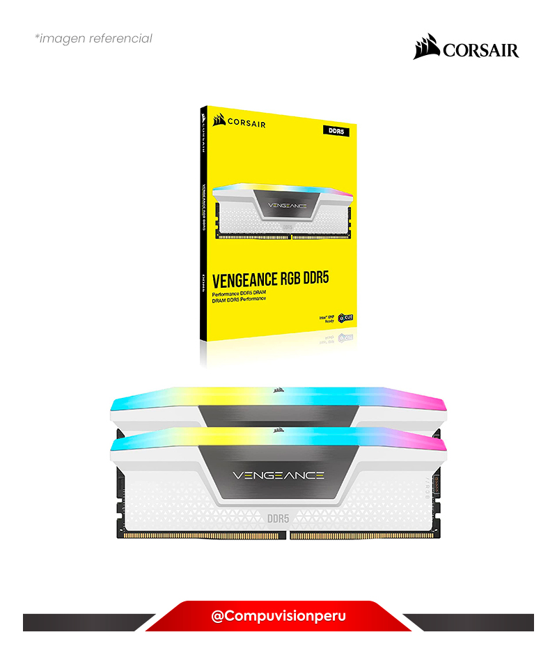 MEMORIA 32GB (16*2) DDR5 BUS 6000MHZ CORSAIR VENGEANCE RGB WHITE INTEL XMP CL36 1.40V PC5 48000 CMH32GX5M2E6000C36W