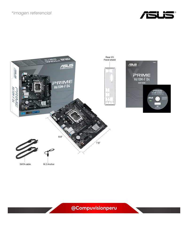 PLACA ASUS PRIME H610M-F D4 LGA 1700 INTEL H610 DDR4 VGA M.2 USB 3.2 SATA 6GB M-ATX