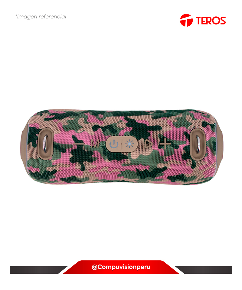 PARLANTE TEROS ULTRA TE-6046M BLUETOOTH RADIO FM LUCES RGB MARRON MILITAR CAMUFLAJE
