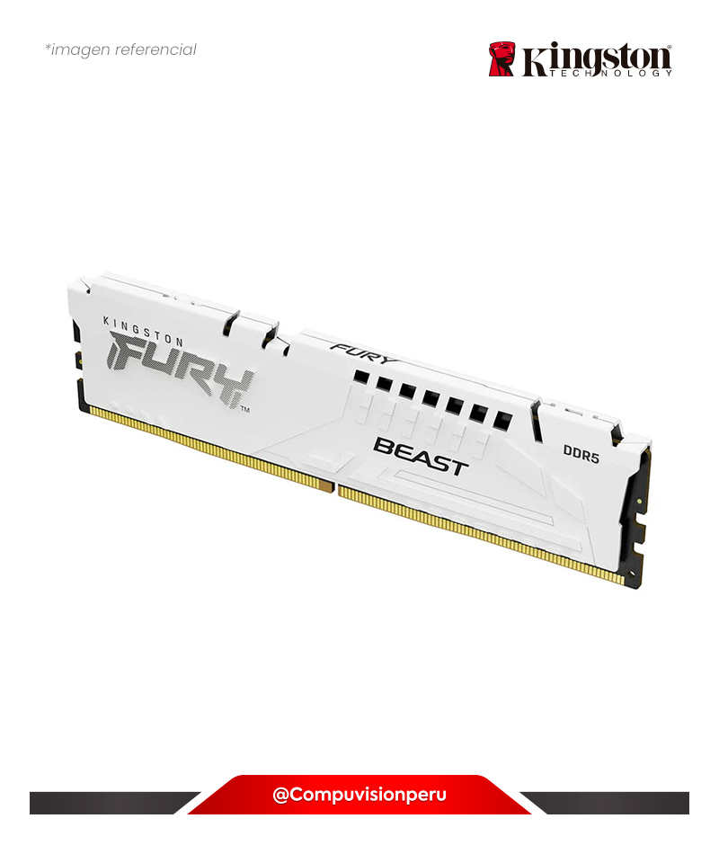 MEMORIA 16GB DDR5 BUS 5200MHZ KINGSTON FURY BEAST WHITE EXPO CL36 1.25V PC5-41600 KF552C36BWE-16