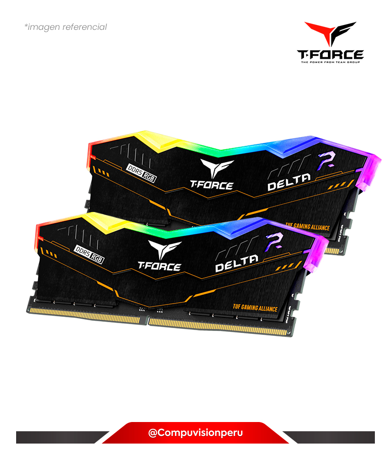 MEMORIA 64GB (32*2) DDR5 BUS 6000MHZ TEAMGROUP T-FORCE DELTA RGB TUF GAMING BLACK CL38 1.35V FF5D564G6000HC38ADC01