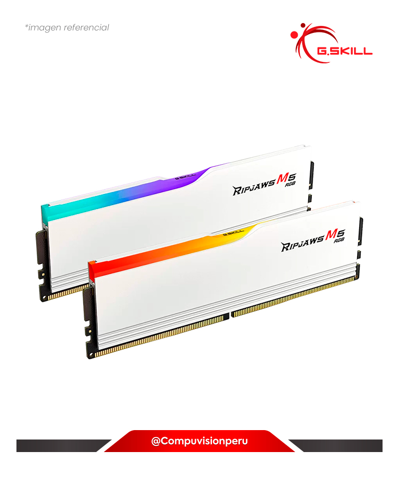 MEMORIA 32GB (16*2) DDR5 BUS 6400MHZ G.SKILL RIPJAWS M5 NEO RGB WHITE AMD EXPO CL32  1.40V F5-6400J3240G16GX2-RM5NRW