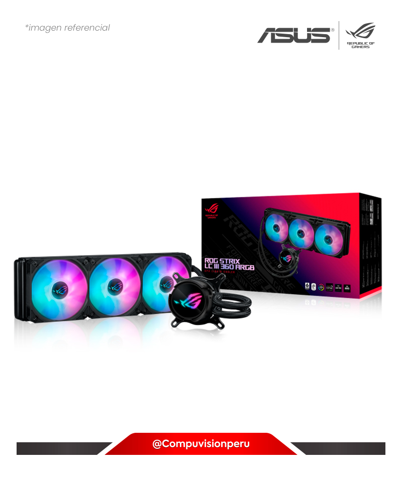COOLER DE CPU ASUS ROG STRIX LC III 360 ARGB ALUMINIO 3*120MM ROG STRIX AF-12S ARGB FAN AMD INTEL ROG-STRIX-LC-III-360-ARGB