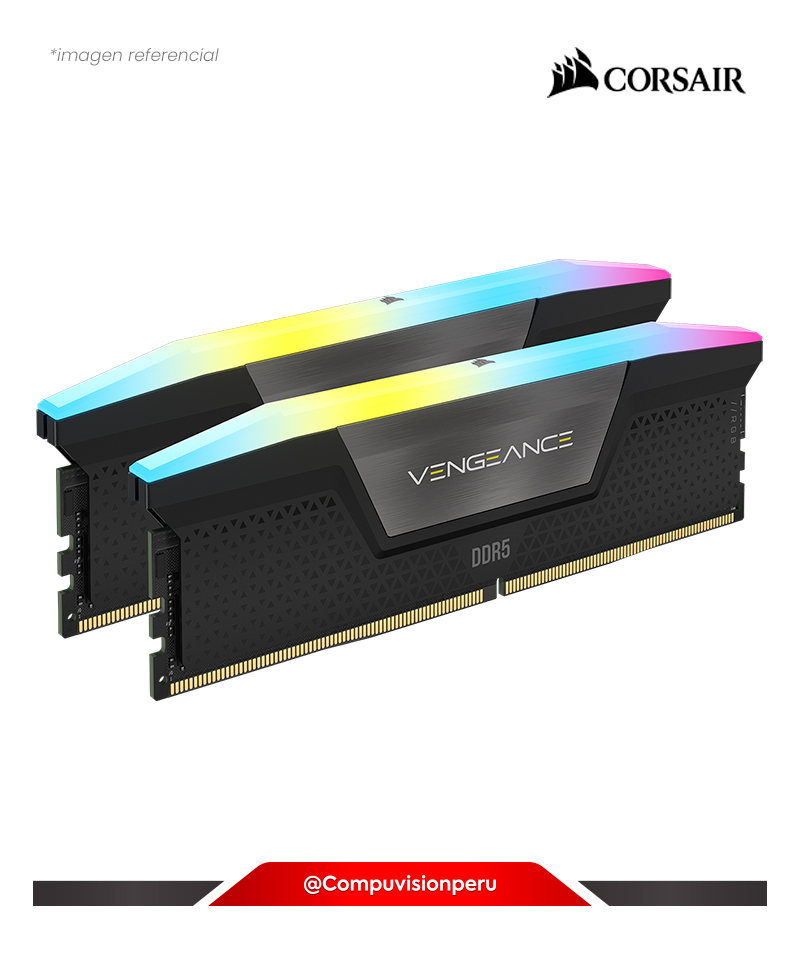 MEMORIA 64GB (32*2) DDR5 BUS 5200MHZ CORSAIR VENGEANCE BLACK RGB C40 1.25V XMP CMH64GX5M2B5200C40