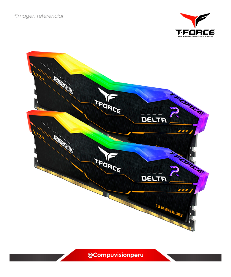 MEMORIA 64GB (32*2) DDR5 BUS 6000MHZ TEAMGROUP T-FORCE DELTA RGB TUF GAMING BLACK CL38 1.35V FF5D564G6000HC38ADC01