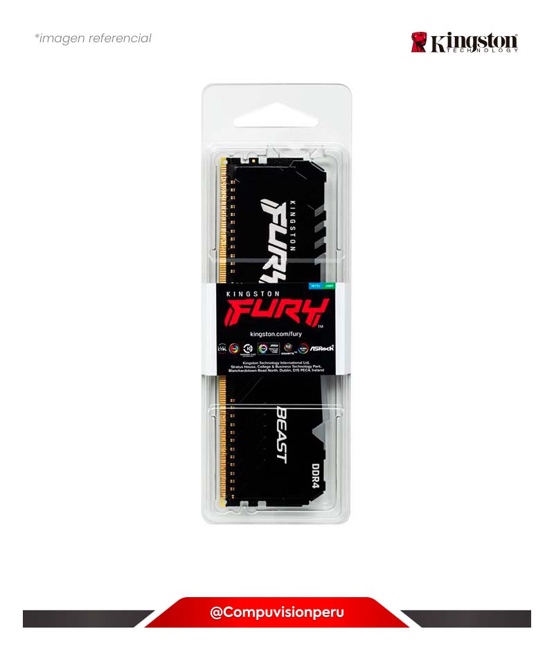 MEMORIA 8GB DDR4 BUS 3200MHZ KINSGTON FURY BEAST RGB BLACK CL16 1.35V KF432C16BB2A/8WP