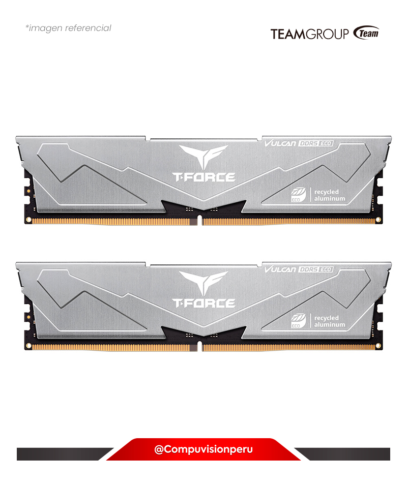 MEMORIA 32GB (16*2) DDR5 BUS 6000MHZ TEAMGROUP T-FORCE VULCAN ECO SILVER CL38 1.25V XMP 3.0 FLESD532G6000HC38ADC01