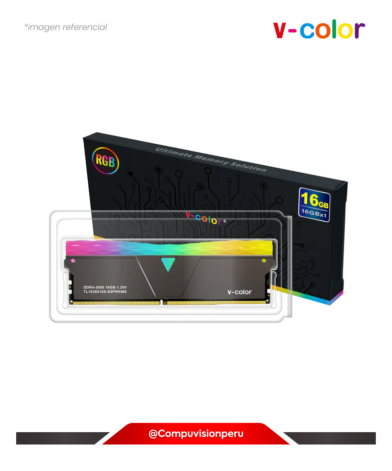 MEMORIA 16GB DDR4 BUS 3200MHZ V-COLOR PRISM PRO RGB JET BLACK C16 TL1632816A-E6PRKWS