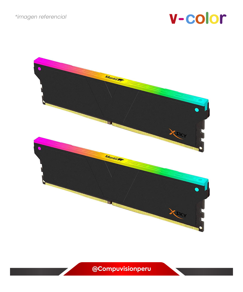 MEMORIA 32GB (16*2) DDR5 BUS 6400MHZ V-COLOR MANTA XSKY SK HYNIX IC RGB BLACK AMD EXPO CL32 1.4V TMXSAL1664832KWK