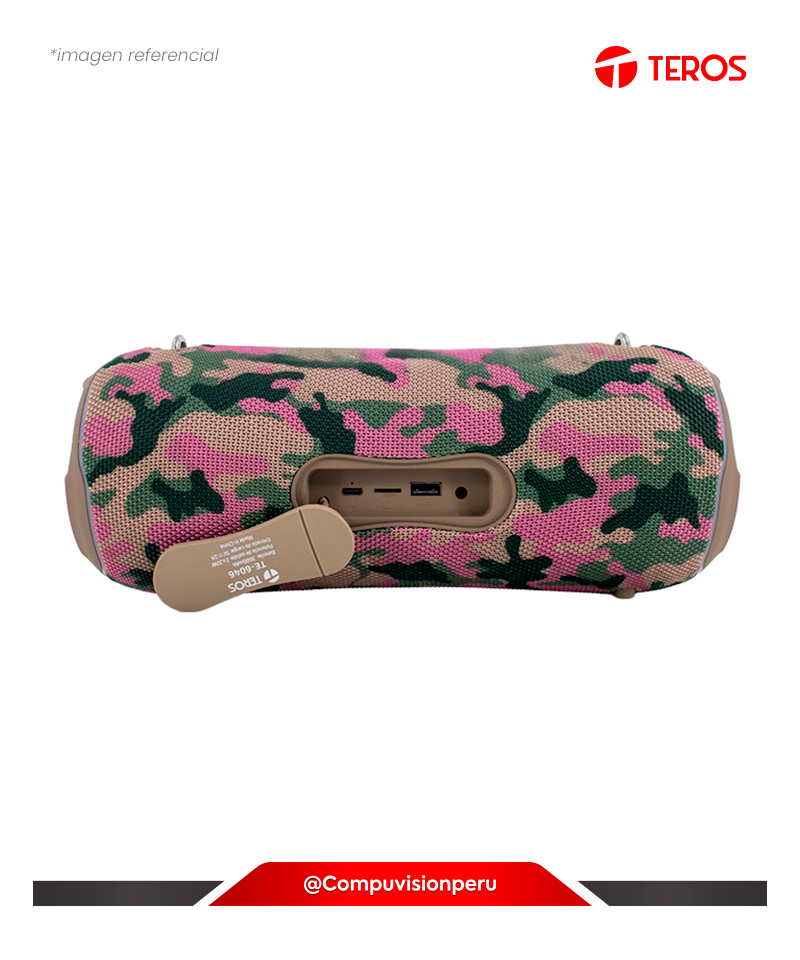 PARLANTE TEROS ULTRA TE-6046M BLUETOOTH RADIO FM LUCES RGB MARRON MILITAR CAMUFLAJE