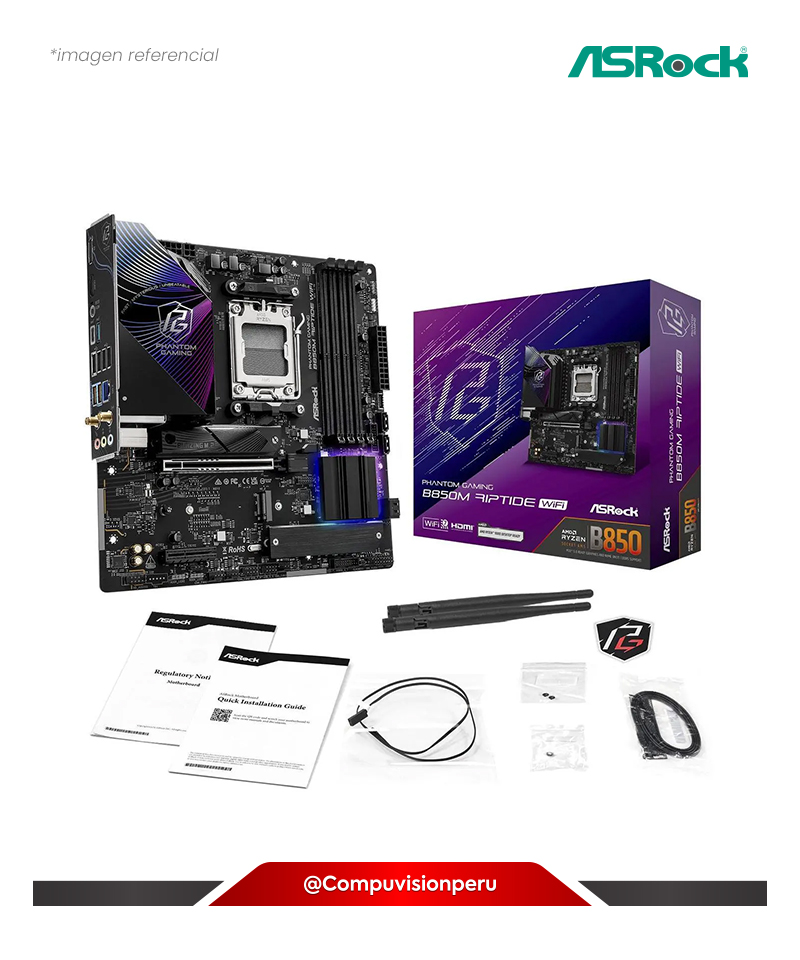 PLACA ASROCK PHANTOM GAMING B850 RIPTIDE WIFI AMD B850 AM5 DDR5 BLUETOOTH M.2 SATA 6GB ATX