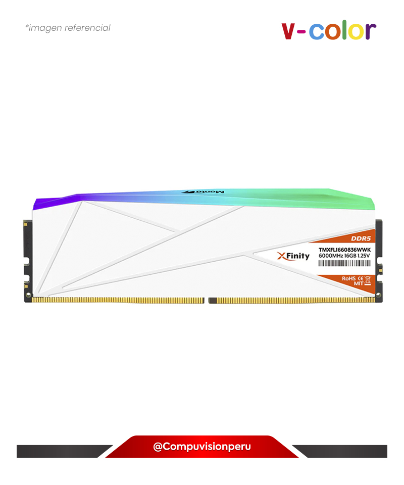 MEMORIA 16GB DDR5 BUS 6000MHZ V-COLOR MANTA XFINITY RGB WHITE CL30 1.35V INTEL XMP AMD EXPO TMXFL1660830WWK(1)