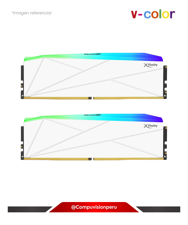 MEMORIA 32GB (16*2) DDR5 BUS 6000MHZ V-COLOR MANTA XFINITY RGB WHITE CL30 1.35V INTEL XMP AMD EXPO TMXFL1660830WWK