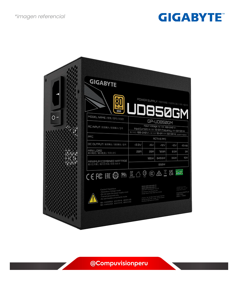FUENTE 850W GIGABYTE GP-UD850GM GUS 80 PLUS GOLD FULL MODULAR