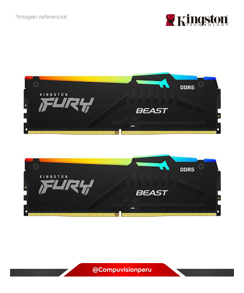 MEMORIA 32GB (16*2) DDR5 BUS 6000MHZ KINGSTONG FURY RGB BEAST BLACK KF560C30BBEAK2-32