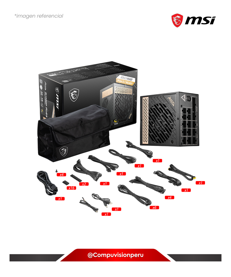 FUENTE 1300W MSI MEG AI1300P PCIE5 80 PLUS PLATINUM FULL MODULAR