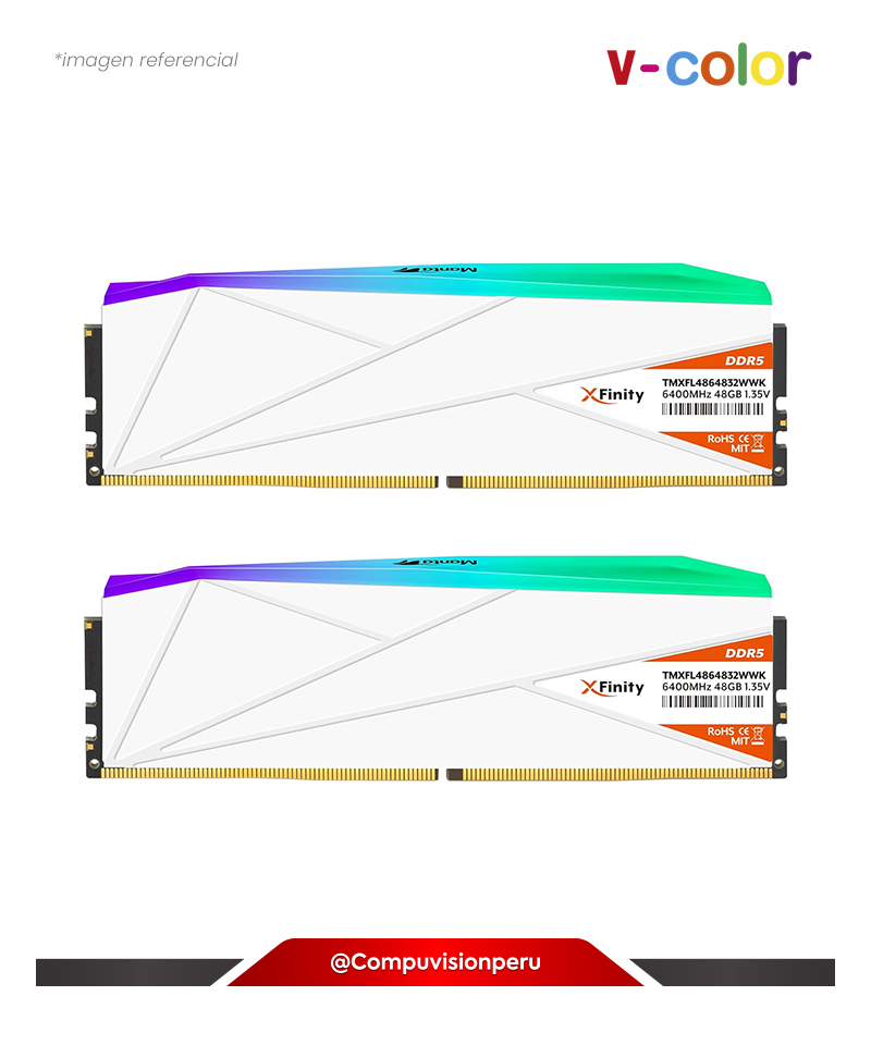 MEMORIA 32GB (16*2) DDR5 BUS 6000MHZ V-COLOR MANTA XFINITY RGB WHITE CL30 1.35V INTEL XMP AMD EXPO TMXFL1660830WWK