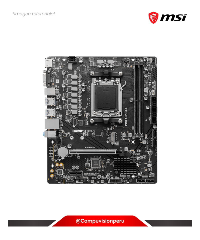 PLACA MSI PRO A620M-E AMD A620 AM5 DDR5 HDMI VGA M-ATX M.2