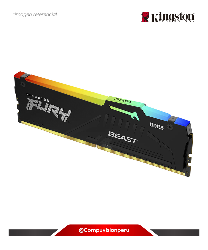 MEMORIA 32GB DDR5 BUS 6000MHZ KINGSTON FURY BEAST RGB BLACK CL36 1.35V KF560C36BBE2A-32