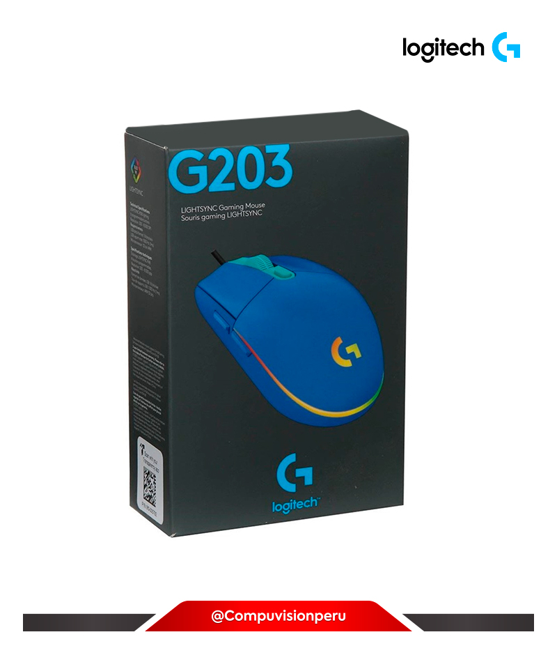 MOUSE LOGITECH G203 LIGHTSYNC 8000 DPI RGB BLUE OPTICAL GAMING USB 910-005792
