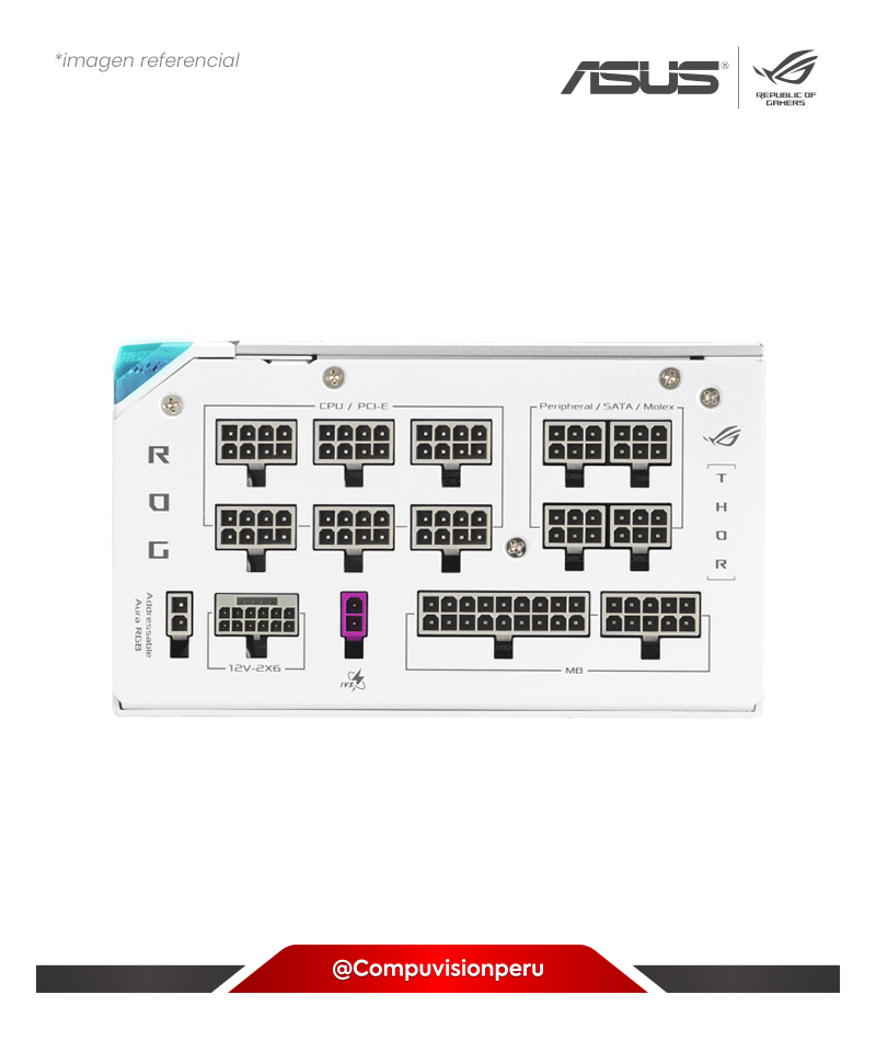 FUENTE 1200W ASUS ROG THOR 1200W PLATINUM III WHITE EDITION ATX 3.1 80 PLUS PLATINUM FULL MODULAR ROHS ARGB ROG-THOR-1200P3-WHITE-GAMING
