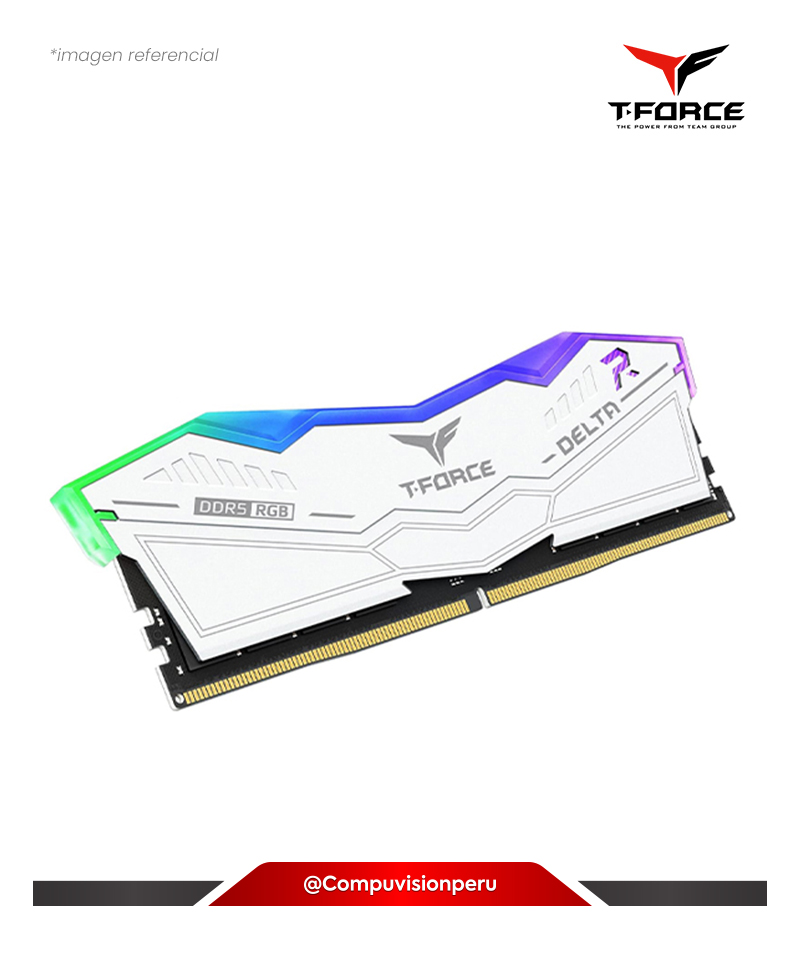 MEMORIA 16GB DDR5 BUS 6000MHZ TEAMGROUP T-FORCE DELTA RGB WHITE CL40 FF4D532G6000HC38ADC01-(1)