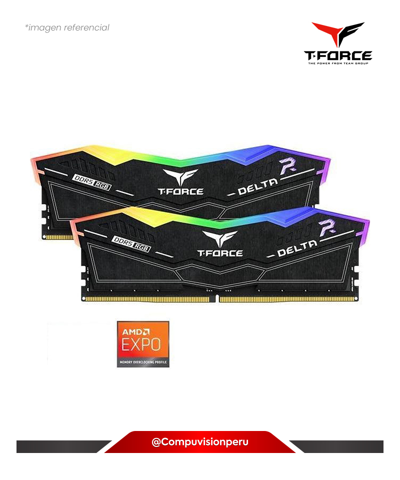MEMORIA 32GB (16*2) DDR5 BUS 6000MHZ TEAMGROUP T-FORCE DELTA RGB BLACK CL40 1.5V FF3D532G6000HC38ADC01